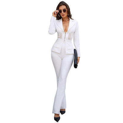 Ladies Stylish Deep V Trouser Suit