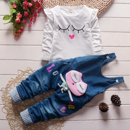 Girls Cotton Demin Dungarees & Top 2Pc Suit 1-3Yrs