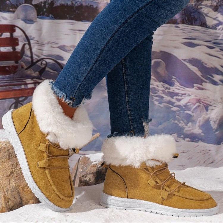 Ladies Fleece Furry Casual Flat Plush Warm Ankle Boots