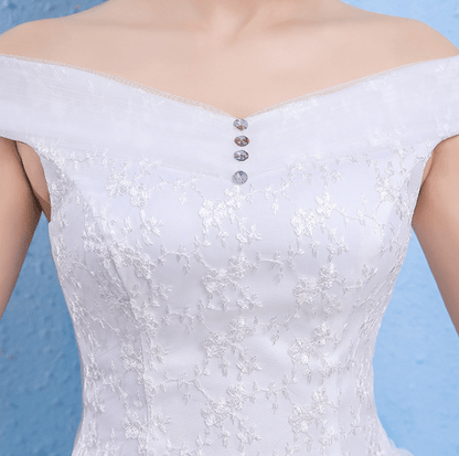 Adorable Elegant Light One Word Shoulder Corset Back Princess Style Wedding Dress