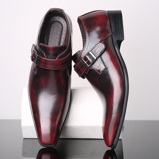 Mens Stylish Pointed Toe Buckle Leather shoes