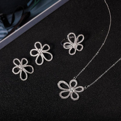 Beautiful Five Petal Jewellery Set Sterling Silver-Ladies