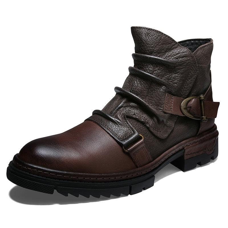 Mens Retro Wrinkle Genuine Leather Boots