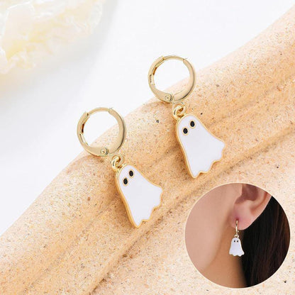 Women Gold Ghost Huggee Hoop Earrings Halloween Jewelry Cute BOO Halloween Ghost