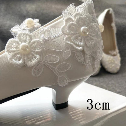 Bridal shoes With lace & Low Kitty Heel