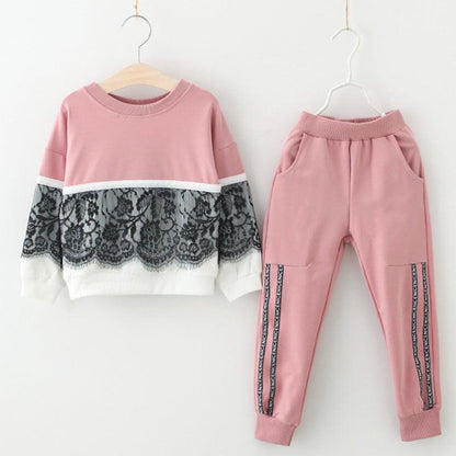 Girls Lace Detail Hoodies & Joggers 2Pc Suit