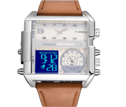 Quartz Sports Chronograph Digital Military Leather Watch - Mens