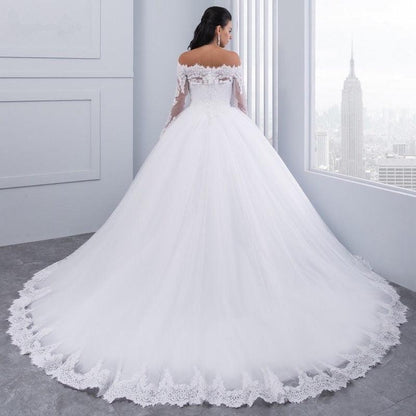 Stunning Princess Bridal Lace Large Tail Wedding Dress