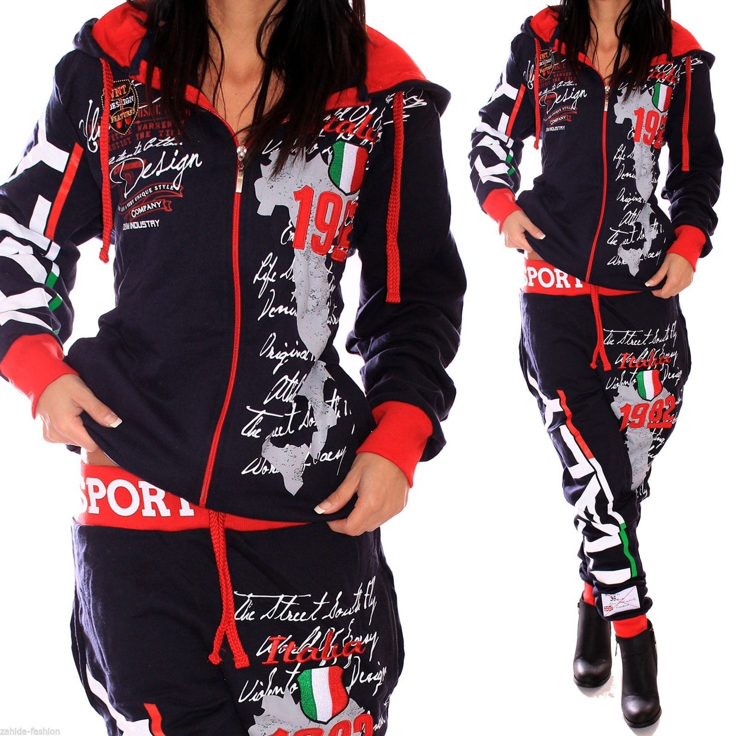 Ladies Hooded Letter Print Sports Track-Suits