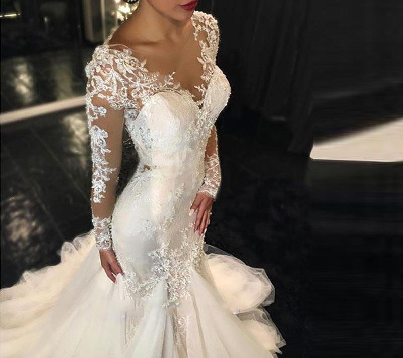 Beautiful Fitted Tulle Lace V- Neck Style Lace Tattoo Wedding Dress