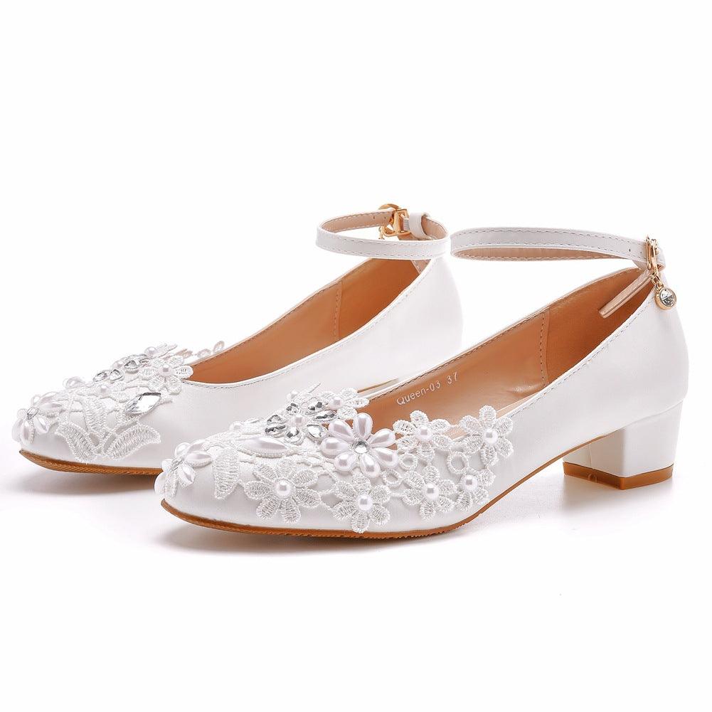 Bridal Lace Strap Low heel Shoes