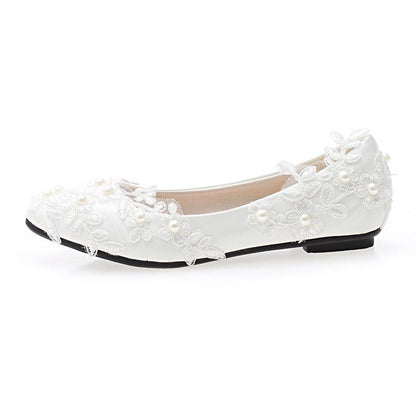 Bridal shoes With lace & Low Kitty Heel