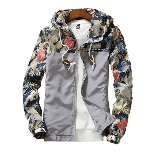 Men Light Floral Print Hooded Jacket Summer Trend Flower Coat