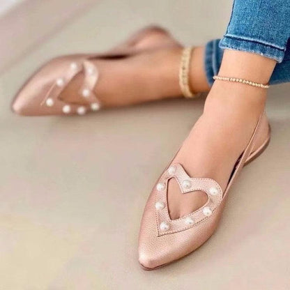 Ladies Love Shoes Pearls Pointed Toe-Flats