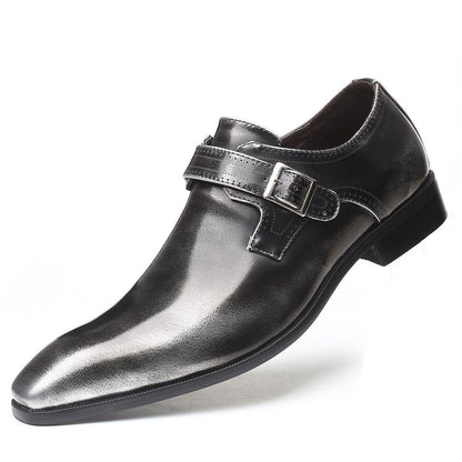 Mens Stylish Pointed Toe Buckle Leather shoes