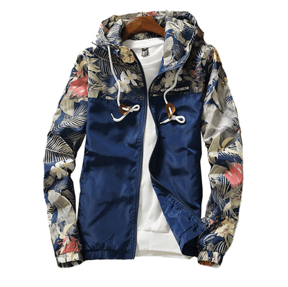 Men Light Floral Print Hooded Jacket Summer Trend Flower Coat