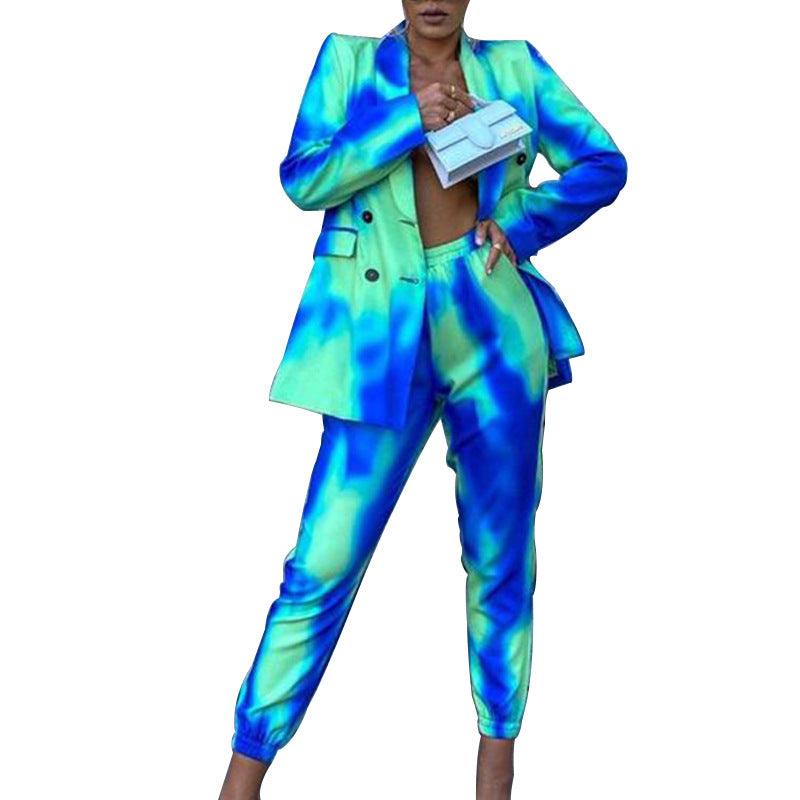 Ladies Stylish Printed Jacket Pencil Trouser Suit