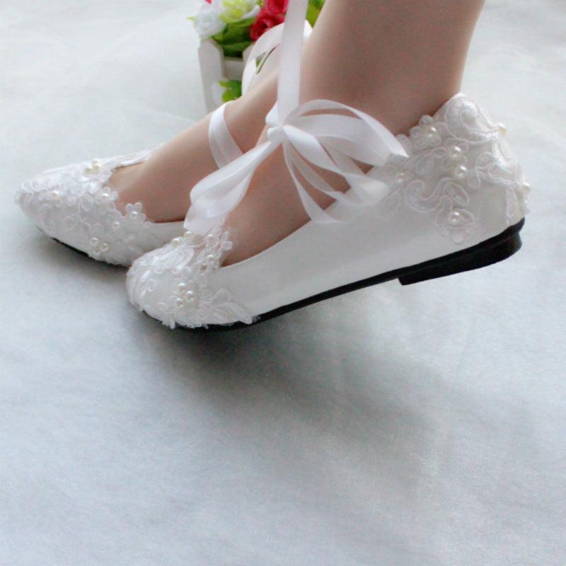 wedding bridal shoes White flat lace