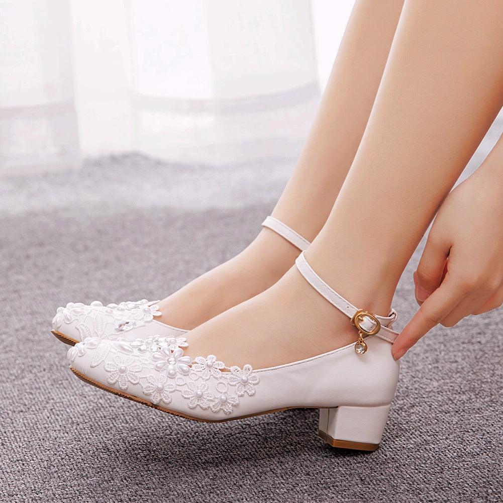 Bridal Lace Strap Low heel Shoes