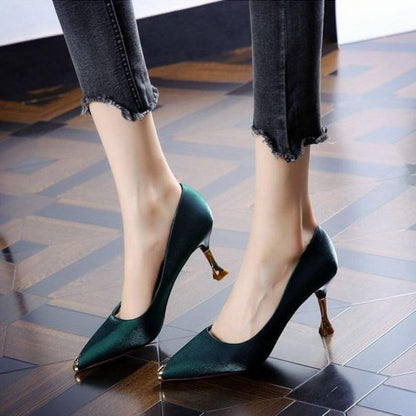 Ladies Elegant Pointed Satin High Heels Stiletto All-match Shoes