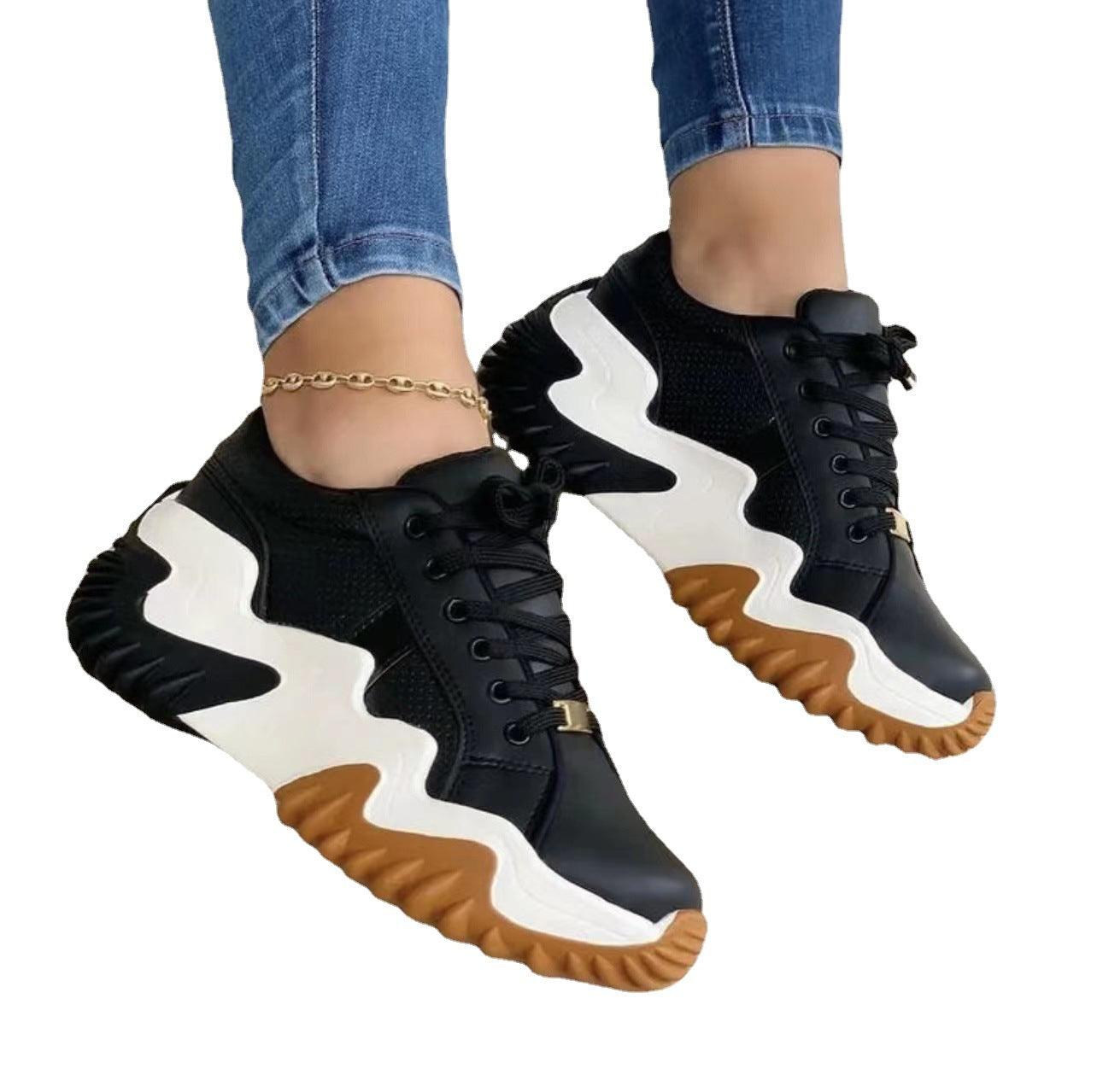 Women's Trendy Zig Zag Sole Lace-up Sports Trainers