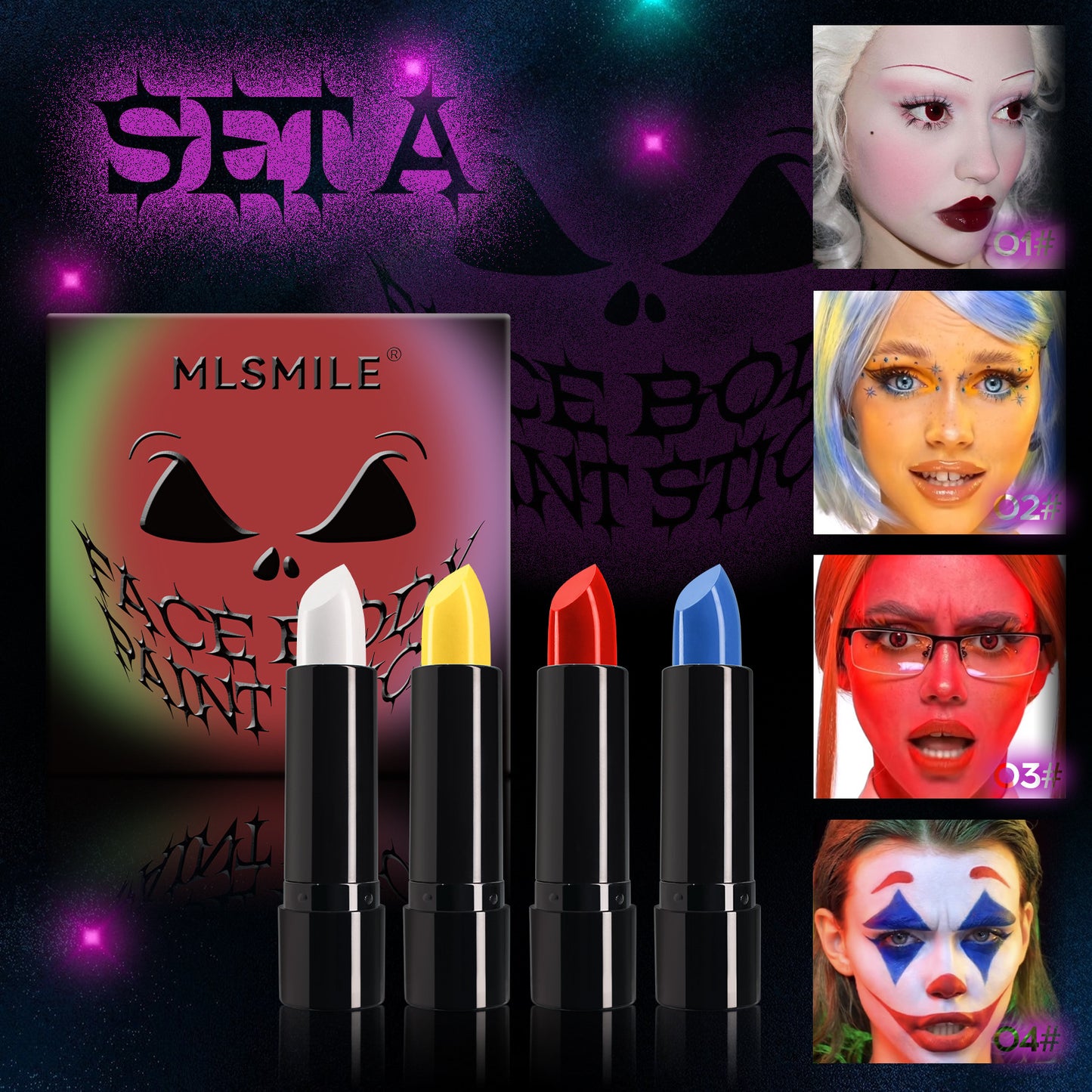 Halloween 8 Colours  Body Paint Cosmetics Lipstick .Set of 4