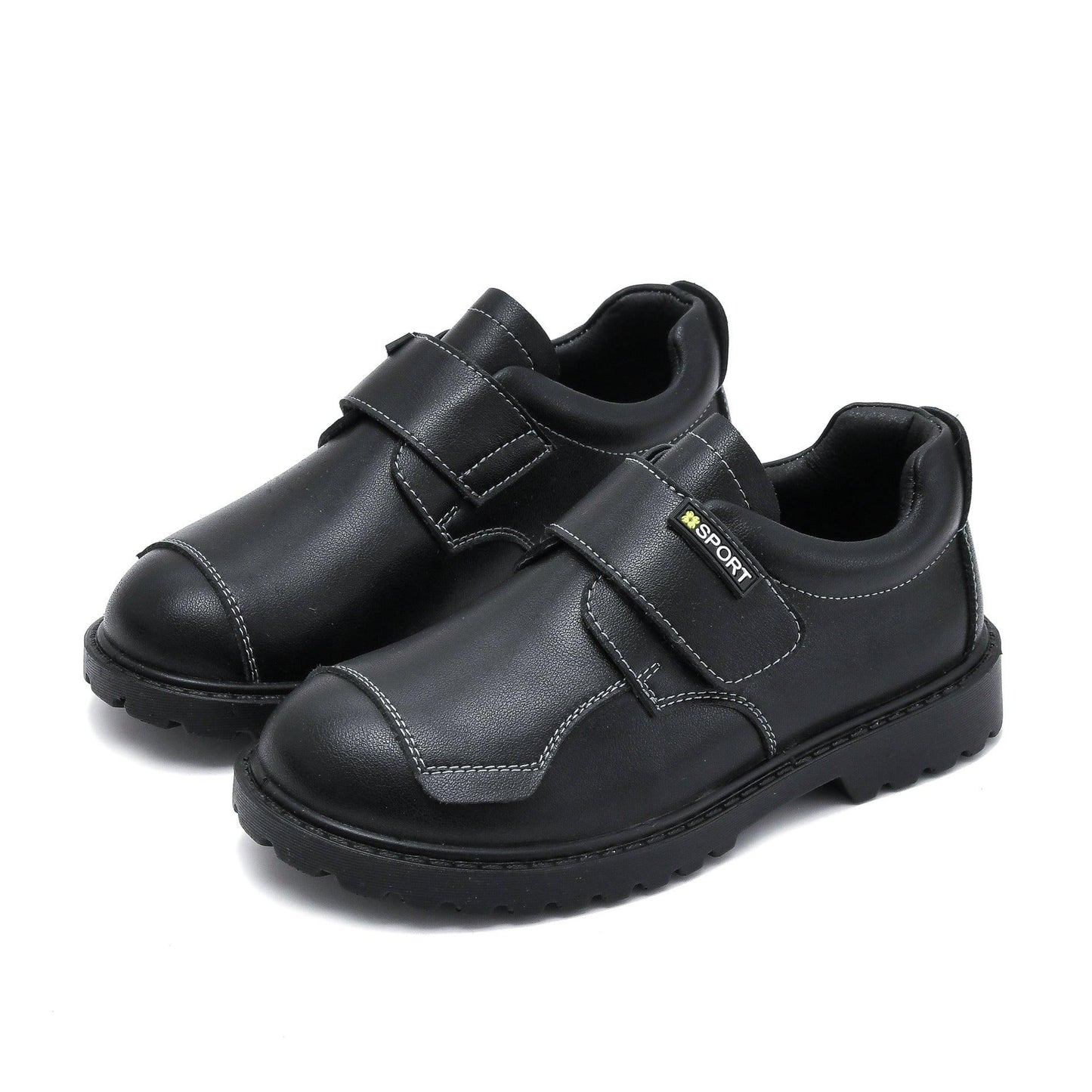 Boys Black Leather Shoes- Velcro