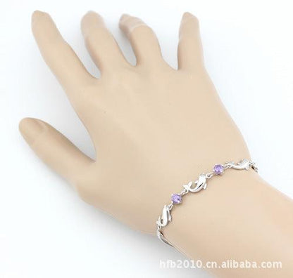 Beautiful Dolphin Amethyst Bracelet  Sterling Silver Jewelry