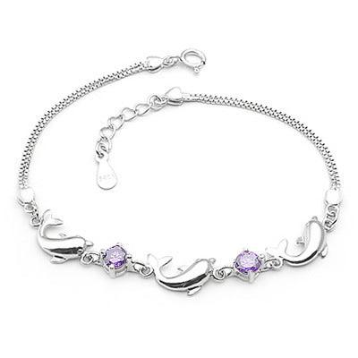 Beautiful Dolphin Amethyst Bracelet  Sterling Silver Jewelry