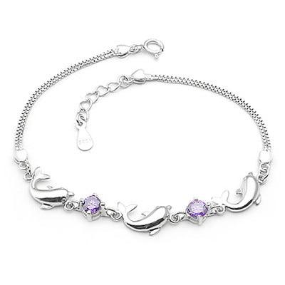 Beautiful Dolphin Amethyst Bracelet  Sterling Silver Jewelry