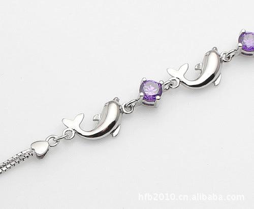 Beautiful Dolphin Amethyst Bracelet  Sterling Silver Jewelry