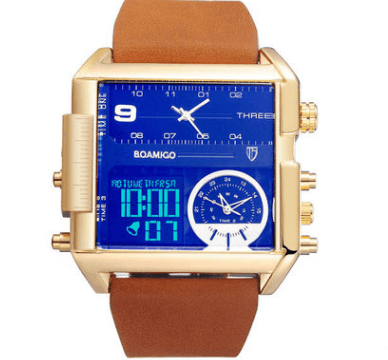 Quartz Sports Chronograph Digital Military Leather Watch - Mens