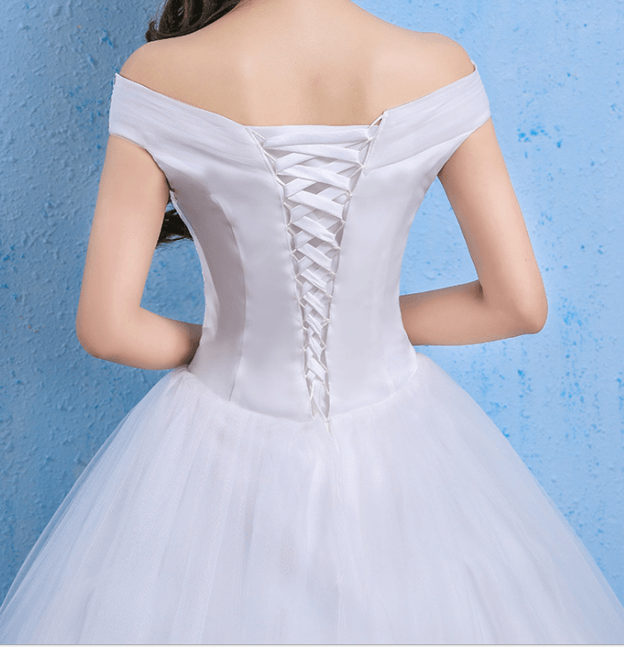 Adorable Elegant Light One Word Shoulder Corset Back Princess Style Wedding Dress