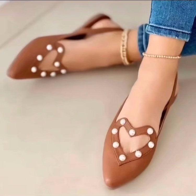 Ladies Love Shoes Pearls Pointed Toe-Flats