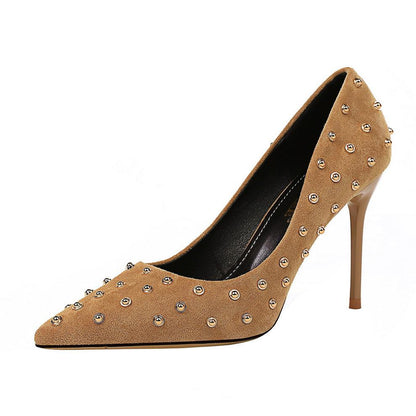 Ladies Unique Rivet High Stiletto Pointed Suede Shoes