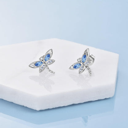 Dragonfly Stud Earrings Sterling Silver Crystal