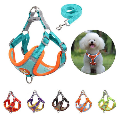 Dog Leash And Harness Set Adjustable Vest Reflective Walking No Pull Lead Leash For Small Dogs