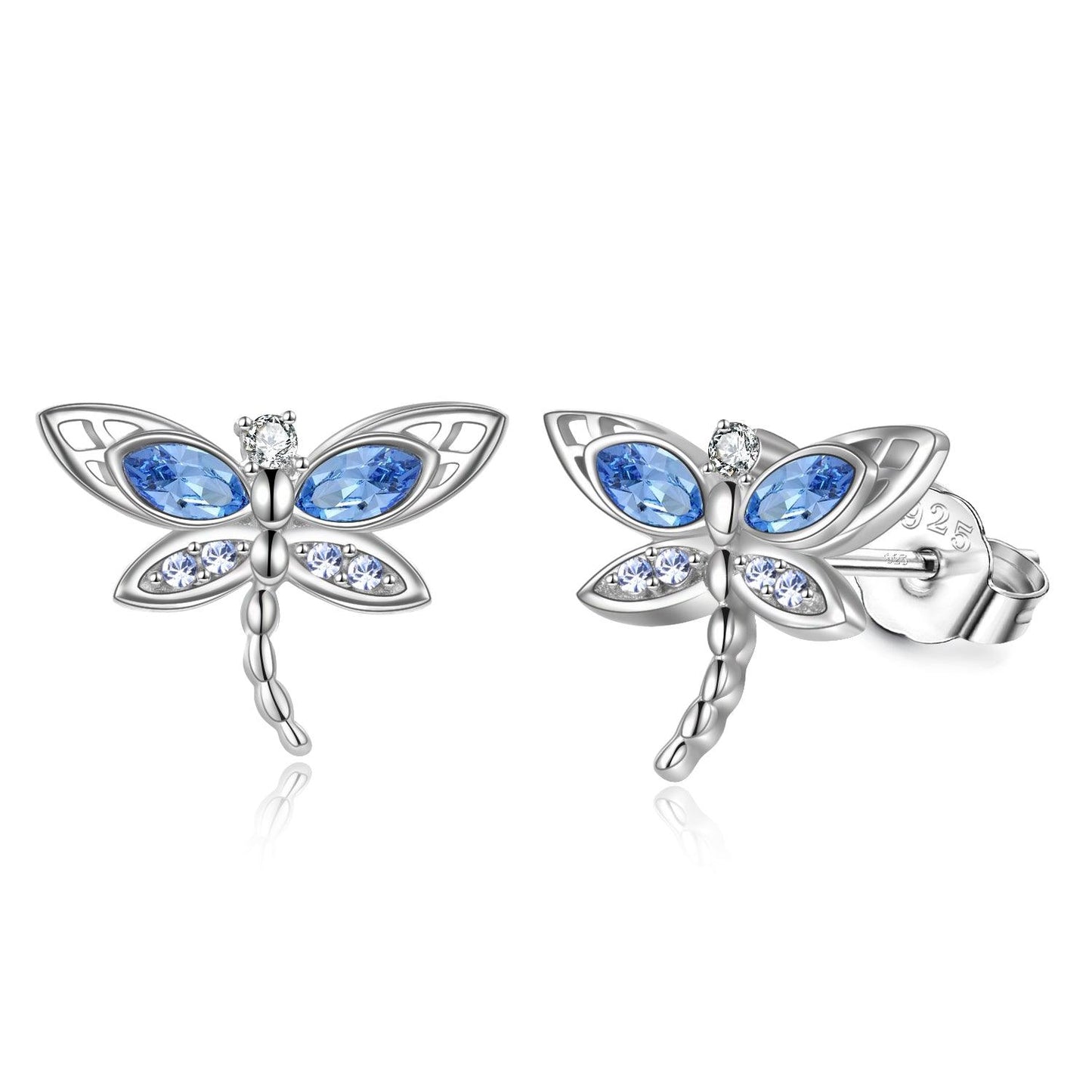 Dragonfly Stud Earrings Sterling Silver Crystal