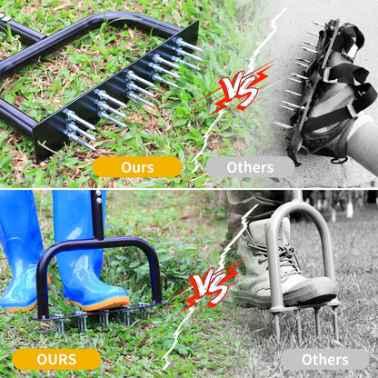 Garden Compacted Soil Aerator Tool Detaching Rake 15 Iron Spikes For Yard