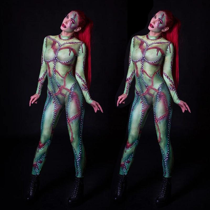 Halloween Costume: Women's 3D-Printed Jumpsuit with Makeup