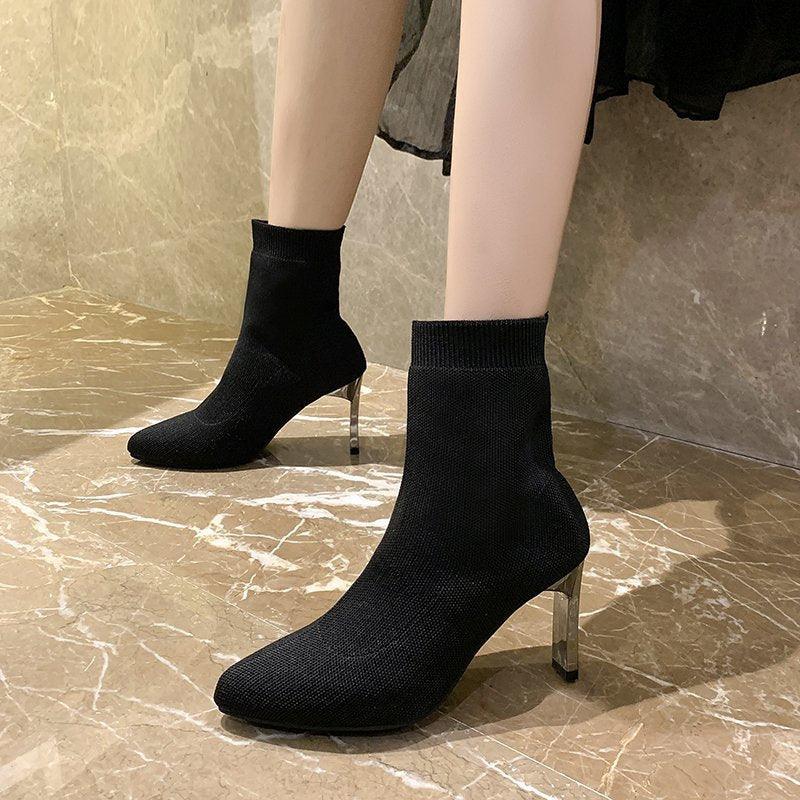 Ladies Pointed Toe Sock Boot Shoes