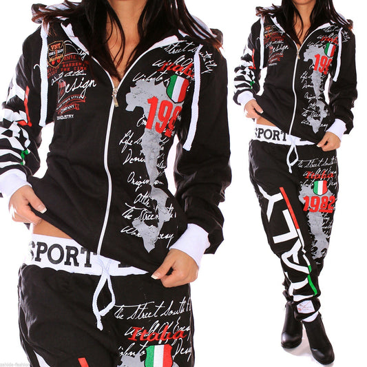 Ladies Hooded Letter Print Sports Track-Suits