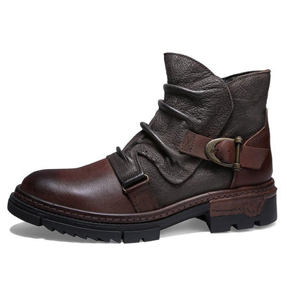 Mens Retro Wrinkle Genuine Leather Boots