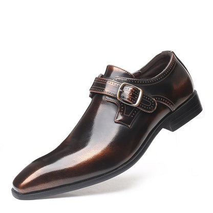 Mens Stylish Pointed Toe Buckle Leather shoes