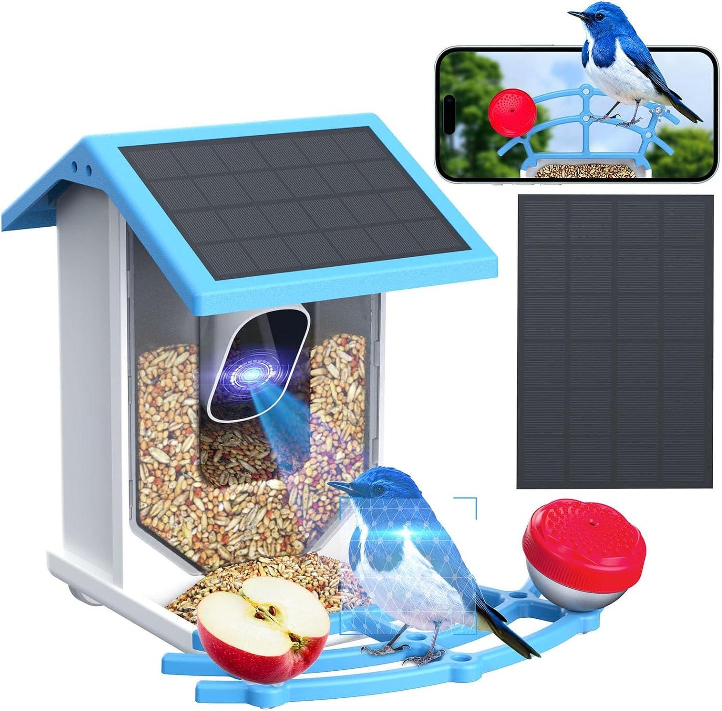 Smart Bird Feeder With Camera,Solar-Powered WiFi 4MP Live Camera,AI Identify,Auto Capture & Motion Detection