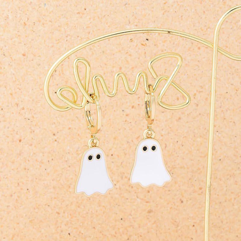 Women Gold Ghost Huggee Hoop Earrings Halloween Jewelry Cute BOO Halloween Ghost