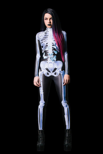 Halloween Adults See-through Skeleton 3D Printed One-piece-Long Sleeve Tights