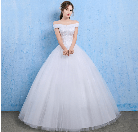 Adorable Elegant Light One Word Shoulder Corset Back Princess Style Wedding Dress