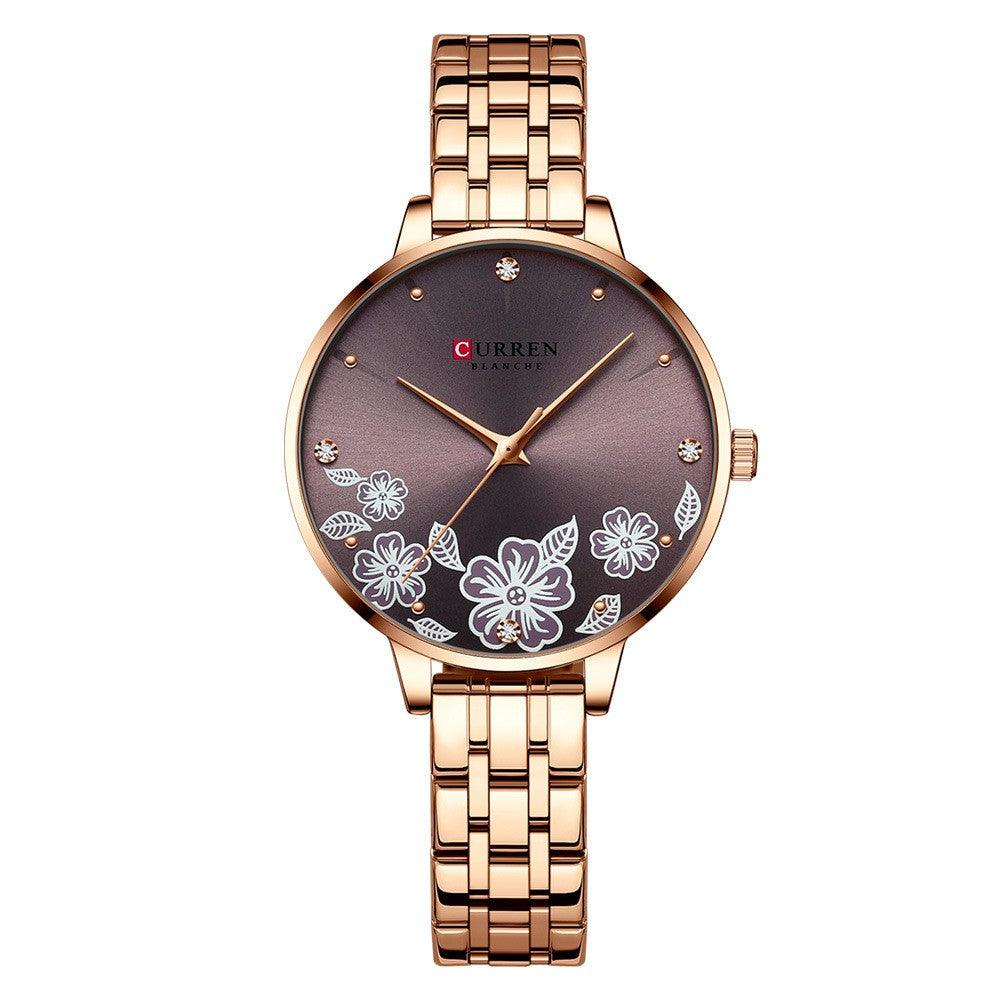 Quartz Watch Elegant Steel Belt Flower - Ladies