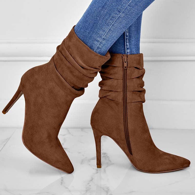 Ladies Pointed Toe Stiletto Heel Ankle Boots Side Zipper